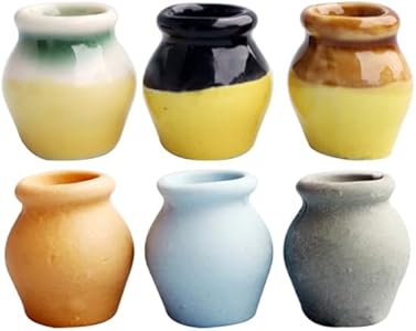 Mini Ceramic Vases Set of 6, Assorted Colors, Perfect for Dollhouse Decoration, Diy Crafting, and Miniature Garden Display, 0.86 X 0.86 X 0.59 Inch, Durable and Lifelike Ibasenice