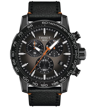 Мужские швейцарские часы с хронографом Supersport с черным кожаным ремешком 46 мм Tissot