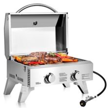 2 Burner Portable Stainless Steel BBQ Table Top Grill for Outdoors Slickblue