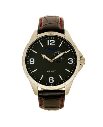 Мужские часы, корпус 48 мм с IP-защитой, белый циферблат, коричневый ремешок Wrangler