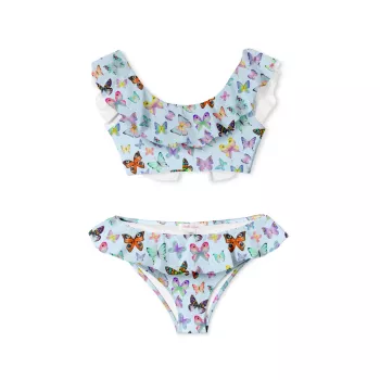 Little Girl's &amp; Girl's 2-Piece Ruffle Butterfly Print Bikini Stella Cove