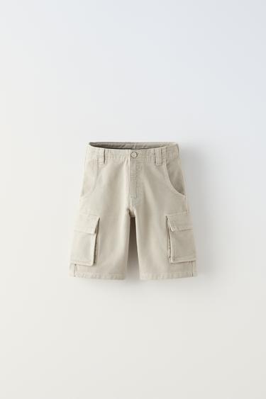 Шорты из хлопка TWILL CARGO с эластичным поясом, карманами спереди и сзади Zara