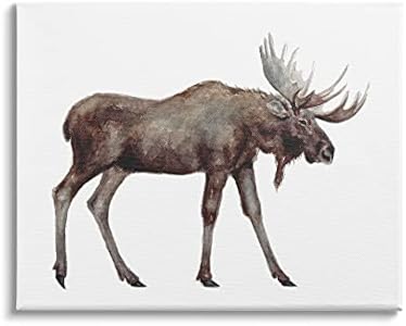 Stupell Industries Big Antler Moose Watercolor Painting Kids' Wild Animal Canvas Wall Art, 40 x 30, Brown Stupell Industries