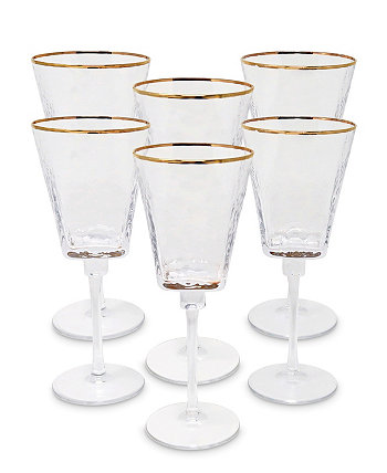 Square Shaped Rim Hammered Water Glasses, Set of 6 Vivience