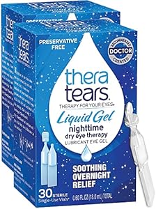 TheraTears Liquid (Жидкость) Gel (Гель) Nighttime Eye Drops (Капли) for Dry Eyes, 30 Vials, 30 Count (Pack of 2) TheraTears