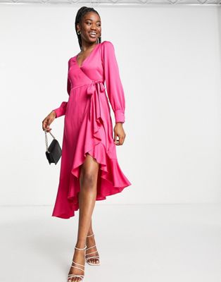 Женское платье-миди с оборками Style Cheat в розовом цвете Style Cheat