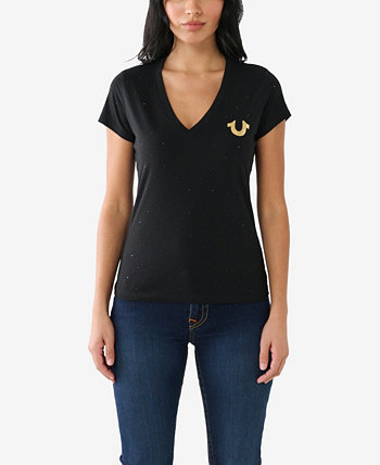 Женская футболка с короткими рукавами и v-образным вырезом в форме подковы True Religion