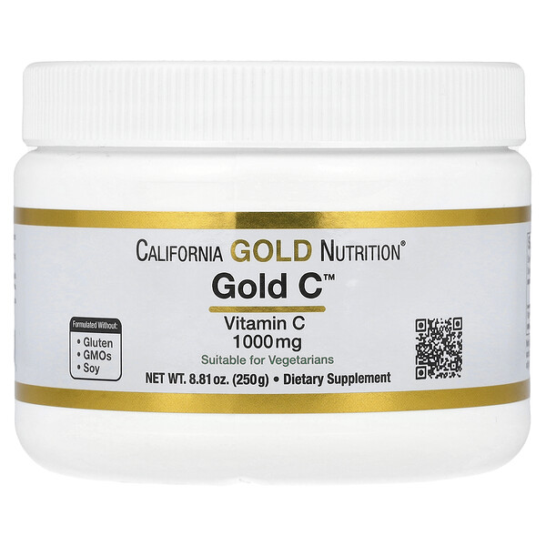 Порошок золота C, витамин C, 1000 мг, 8,81 унции (250 г) California Gold Nutrition