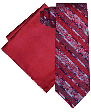 Мужской комплект из удлиненного галстука в фактурную полоску и нагрудного платка Steve Harvey