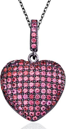 Подвеска-сердечко из черненого стерлингового серебра розового цвета с цирконами Suzy Levian
