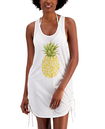 Juniors' Pineapple-Graphic Side-Shirred Cover-Up Dress, Created for Macy's Miken