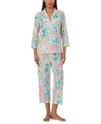 Women's 3/4-Sleeve Cropped Pant Pajama Set LAUREN Ralph Lauren