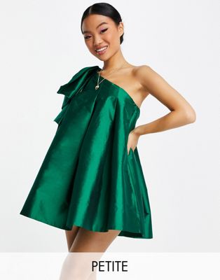 Изумрудно-зеленое платье мини на одно плечо с бантом Ever New Petite Forever New Petite