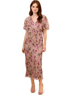 Printed Metallic Crinkle Floral Dress Adrianna Papell