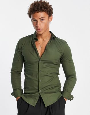 Светло-оливковая рубашка из поплина с приталенным силуэтом New Look New Look