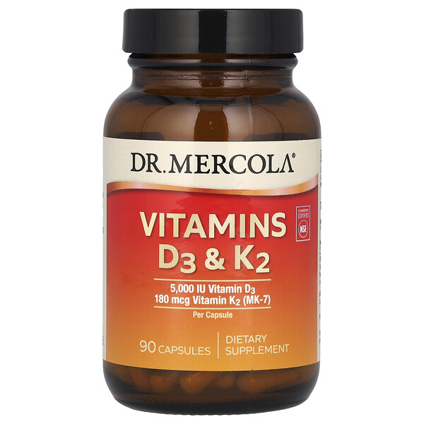 Витамины D3 и K2 - 5000МЕ/180 мкг - 90 капсул - Dr. Mercola Dr. Mercola