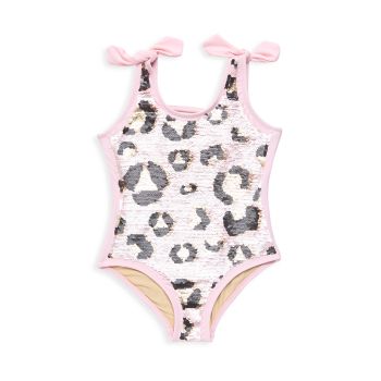 Little Girl's &amp; Girl's UPF 50+ Sequin Leopard-Print One-Piece Swimsuit Shade critters