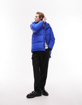 Мужская куртка-пуховик Topman с капюшоном в синем цвете TOPMAN