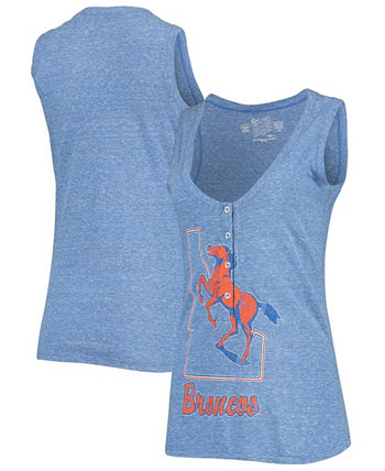 Женская футболка с вышивкой Royal Boise State Broncos Relaxed с V-образным вырезом из трикотажа Henley Original Retro Brand