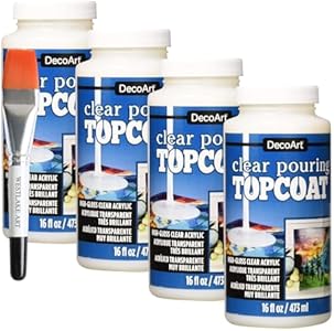 DecoArt Pouring Paint Kit, 16 Fl Oz Clear Top Coat Paint, Bundle with Watercolor Paint Brush, High-Gloss & Uv Protected, Versatile for Acrylics & Mixed Media~ [Pack of 4] Westlake art