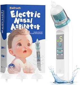 Nasal Aspirator for Baby, Rechargeable Electric Baby Nose Sucker with 3 Silicone Tips and Music, Colorful Light, 5 Suction Levels Portable Waterproof Booger Sucker for Baby,Blue Zacruch