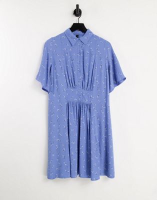 Синее платье-рубашка мини с рукавами-кимоно Y.A.S с цветочным принтом Y.A.S