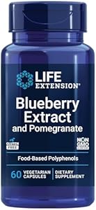 Life Extension Blueberry Extract & Pomegranate – Antioxidants Supplement with Wild Blueberry & Pomegranate Polyphenols for Brain and Heart Health - Gluten-Free, Non-GMO, Vegetarian – 60 Capsules (Капсулы) Life Extension