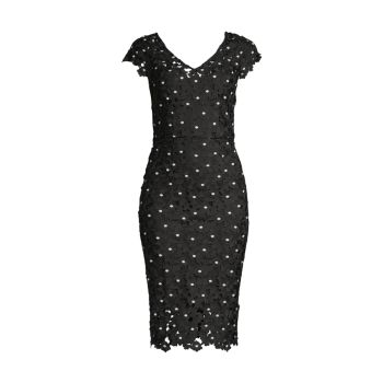 Кружевное платье с короткими рукавами и V-образным вырезом Donna Karan New York