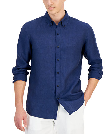 Men's Slim Fit Long Sleeve Button-Down Linen Shirt Michael Kors