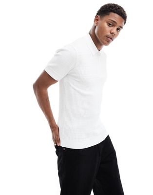 River Island muscle fit pointelle polo shirt in white RIVER ISLAND
