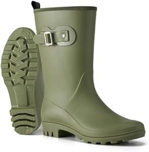 HISEA Mid-calf Rubber Rain Boots for Women Waterproof Wellington Boots for Outdoor HISEA