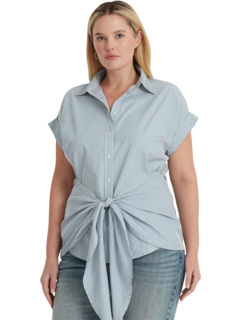 Плюс размер Рубашка из хлопкового сукна в полоску с завязками спереди Ralph Lauren