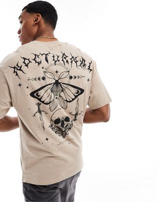 ADPT oversized T-shirt with butterfly skull backprint in beige ADPT