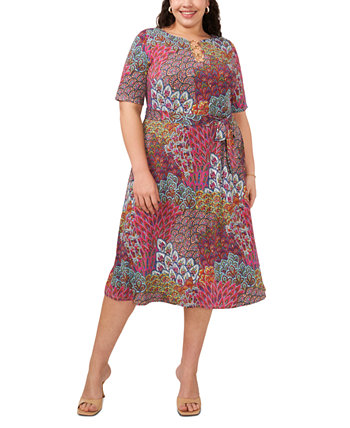 Платье трапециевидной формы с завязками на талии и принтом больших размеров MSK