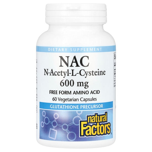 NAC, N-Ацетил-Л-Цистеин - 600 мг - 60 вегетарианских капсул - Natural Factors Natural Factors