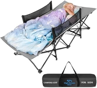 Toddler Cot Bed: Kids Travel Camping Bed, a Portable Folding Cot for Kids Great for Outdoors and Young Guests at Home. Comfortable Kids Sleeping Cot Easy to Store and Use (Blue) High Stream Gear