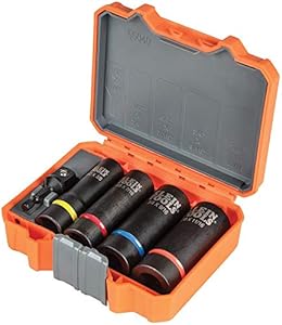 Klein Tools 66040 2-in-1 Impact Socket Set, 5-Piece Tool Set with 12-Point Deep Sockets with 1/2-Inch Drive, Includes Tool Case Klein Tools