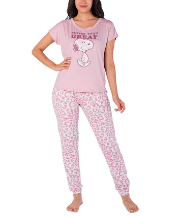 Women's Snoopy Leopard-Print Pajama Set Munki Munki