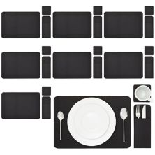 Felt Table Placemats Set of 8 for Dining Table and Kitchen Decor with Drink Coasters and Cutlery Pouches (Black, 24 Pieces) Juvale