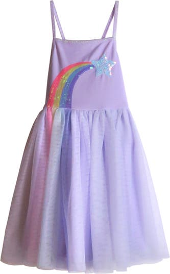 Kids' Star Rainbow Sequin Tulle Dress Zunie