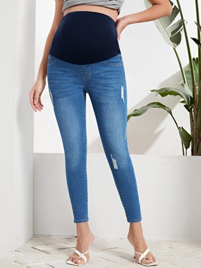 для беременных Рваные джинсы скинни с высокой эластичностью SHEIN