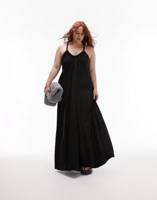 Черное платье макси с ремешком из бисера Topshop Topshop Curve