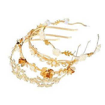 4 Pcs Alloy Metal Flower Shape Headbands For Women Girl Gold Tone 4.92"x1.18" Unique Bargains