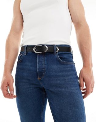 ASOS DESIGN faux leather belt with clean western buckle in black ASOS DESIGN