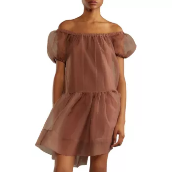 Мини-платье из органзы с открытыми плечами Cynthia Rowley