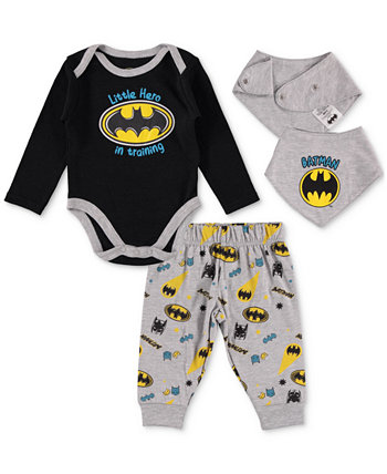 Боди, нагрудник и штаны с изображением Бэтмена для маленьких мальчиков, комплект из 3 предметов HAPPY THREADS