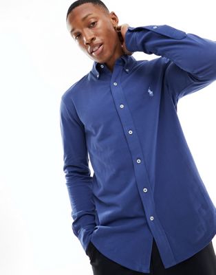 Темно-синяя рубашка из пике на пуговицах с логотипом Polo Ralph Lauren Polo Ralph Lauren