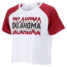Women's ZooZatz White Oklahoma Sooners Colorblock Repeat Raglan Cropped T-Shirt ZooZatz