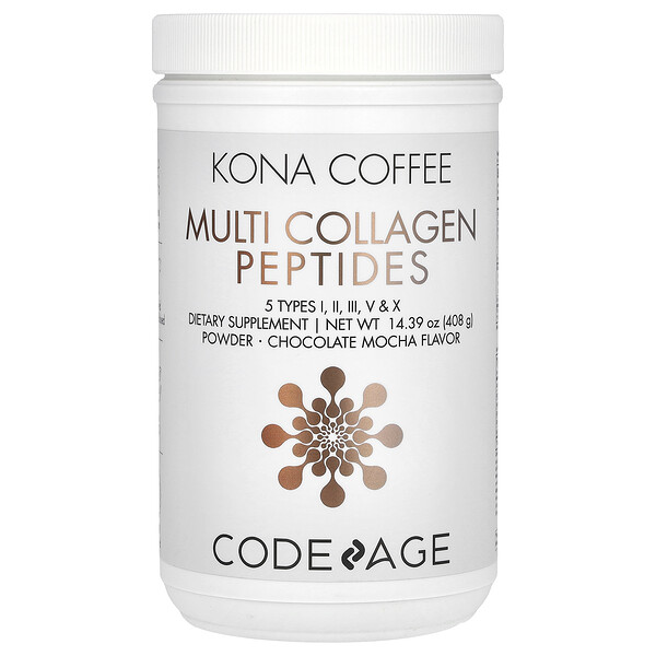 Kona Coffee, мультиколлагеновые пептиды, шоколадный мокко, 14,39 унций (408 г) Codeage