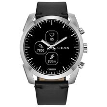 Гибридные спортивные умные часы Citizen CZ SMART из нержавеющей стали с черным кожаным ремешком Citizen